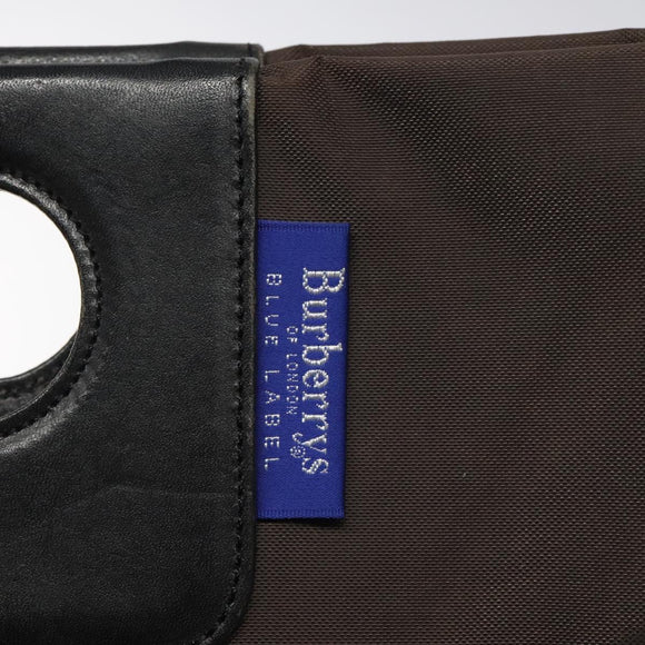 Burberrys Blue Label Hand Bag Nylon Brown Silver Auth am8193