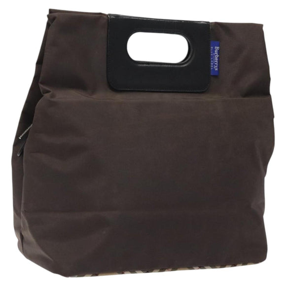 Burberrys Blue Label Hand Bag Nylon Brown Silver Auth am8193