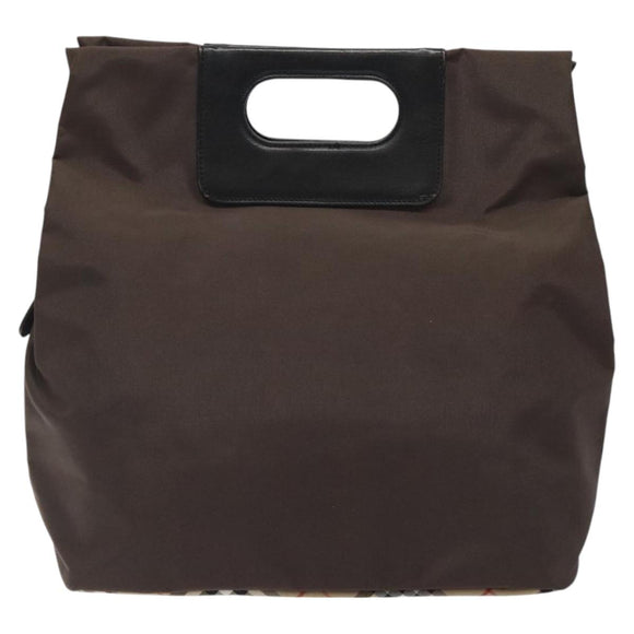 Burberrys Blue Label Hand Bag Nylon Brown Silver Auth am8193