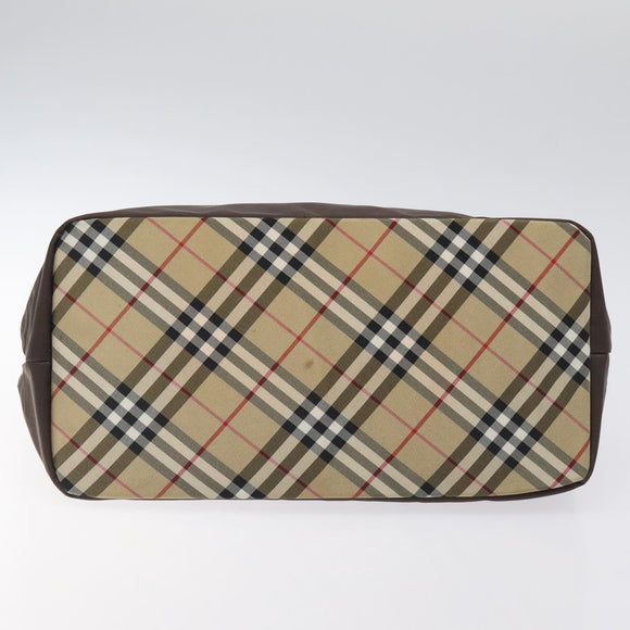 Burberrys Blue Label Hand Bag Nylon Brown Silver Auth am8193