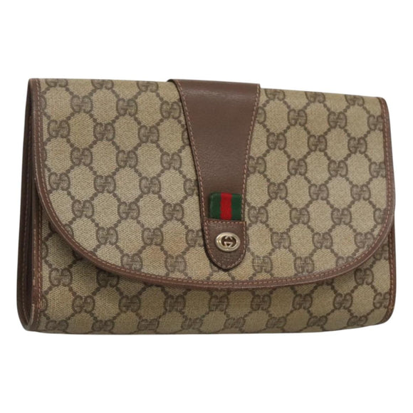 GUCCI GG Supreme Web Sherry Line Tasche PVC Beige Gold 156 01 030 Auth am8209