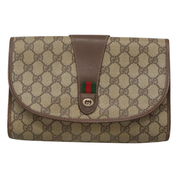 GUCCI GG Supreme Web Sherry Line Bag PVC Beige Gold 156 01 030 Auth am8209