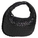 BOTTEGA VENETA INTRECCIATO Mini Hobo Handtas Leer Zwart Goud Auth am8217M-1