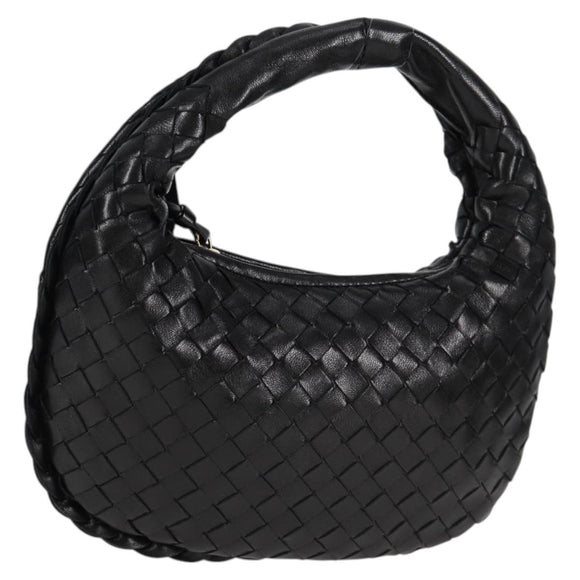 BOTTEGA VENETA INTRECCIATO Mini Hobo Handtas Leer Zwart Goud Auth am8217M