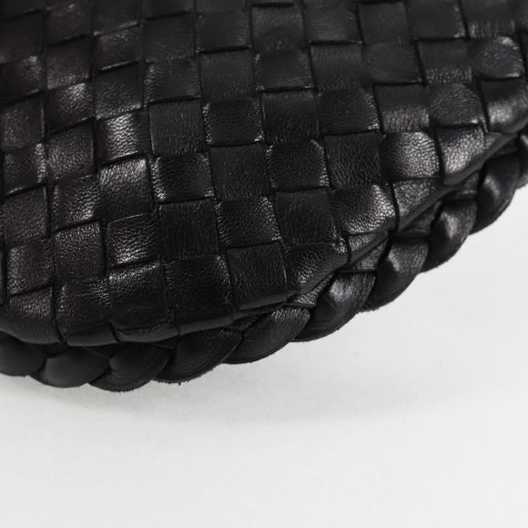 BOTTEGA VENETA INTRECCIATO Mini Hobo Handtas Leer Zwart Goud Auth am8217M