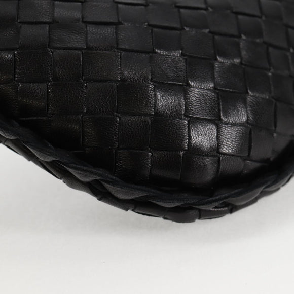 BOTTEGA VENETA INTRECCIATO Mini Hobo Handtas Leer Zwart Goud Auth am8217M