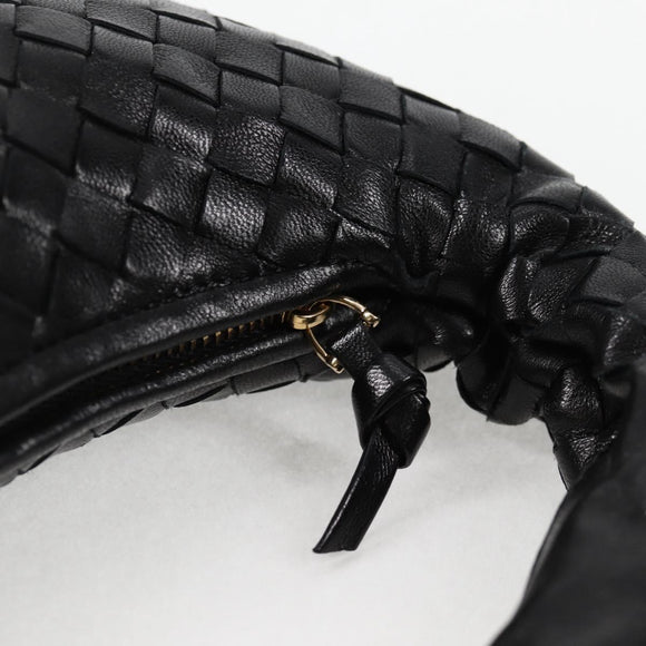 BOTTEGA VENETA INTRECCIATO Mini Hobo Handtas Leer Zwart Goud Auth am8217M