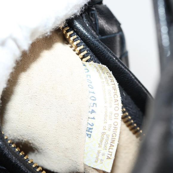 BOTTEGA VENETA INTRECCIATO Mini Hobo Handtas Leer Zwart Goud Auth am8217M