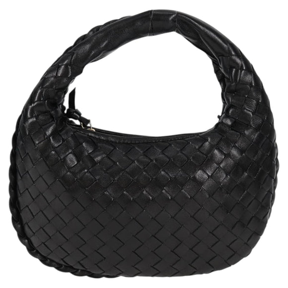 BOTTEGA VENETA INTRECCIATO Mini Hobo Handtas Leer Zwart Goud Auth am8217M
