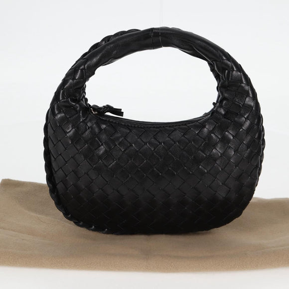 BOTTEGA VENETA INTRECCIATO Mini Hobo Hand Bag Leather Black Gold Auth am8217AM