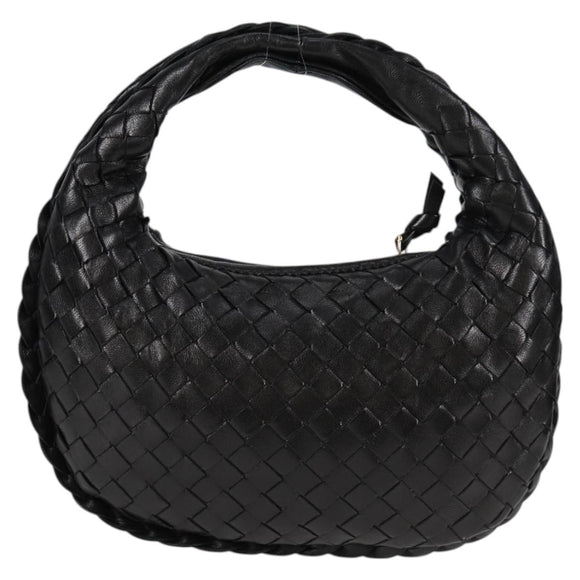 BOTTEGA VENETA INTRECCIATO Mini Hobo Handtas Leer Zwart Goud Auth am8217M