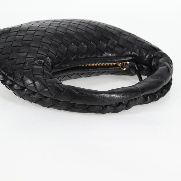 BOTTEGA VENETA INTRECCIATO Mini Hobo Handtas Leer Zwart Goud Auth am8217M