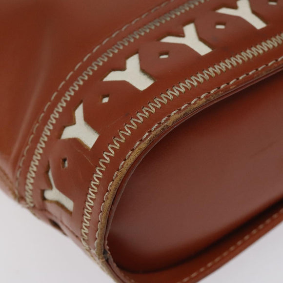 SAINT LAURENT Shoulder Bag Leather Brown Gold Auth am8218