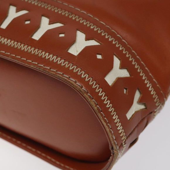 SAINT LAURENT Shoulder Bag Leather Brown Gold Auth am8218