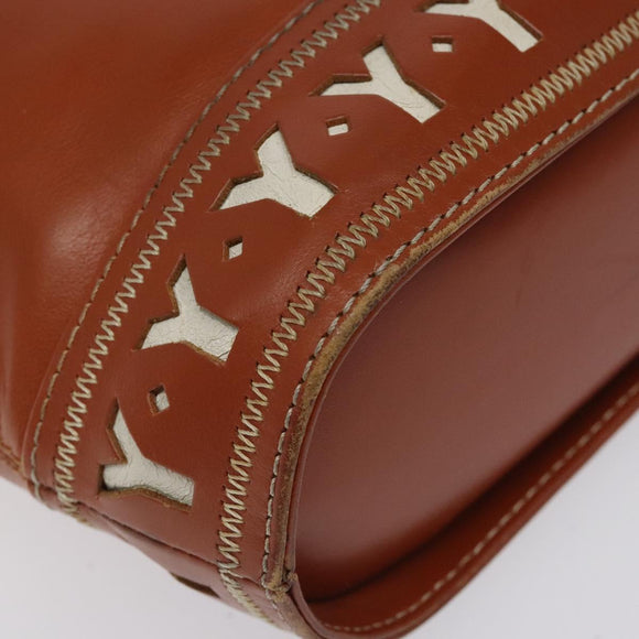 SAINT LAURENT Shoulder Bag Leather Brown Gold Auth am8218