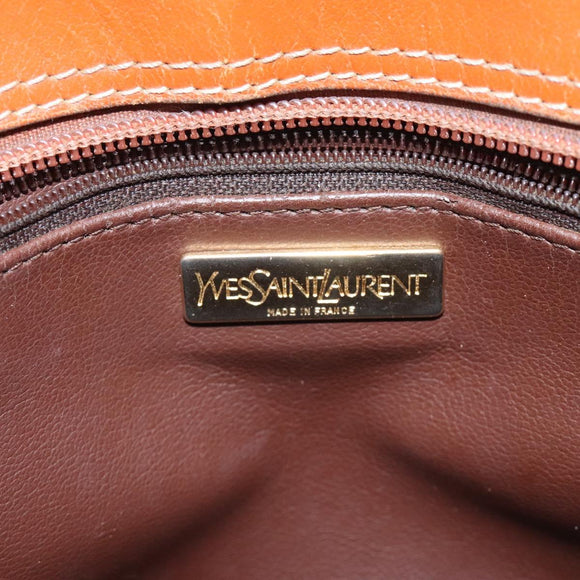 SAINT LAURENT Shoulder Bag Leather Brown Gold Auth am8218