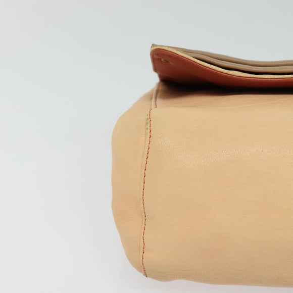 Chloe Chain Shoulder Bag Leather Beige Gold Auth am8219