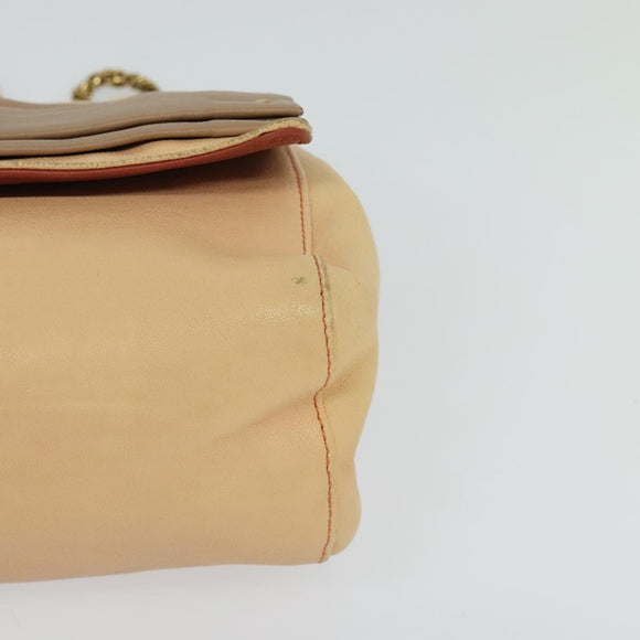 Chloe Chain Shoulder Bag Leather Beige Gold Auth am8219