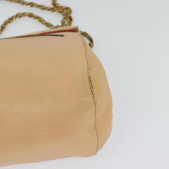 Chloe Chain Shoulder Bag Leather Beige Gold Auth am8219