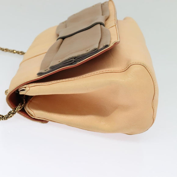 Chloe Chain Shoulder Bag Leather Beige Gold Auth am8219