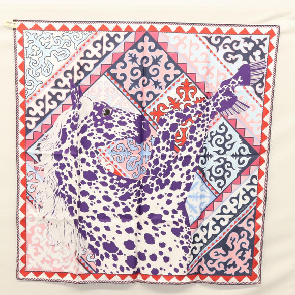 HERMES Carre 90 Scarf ""Appaloosa des Steppes"" Silk Purple Auth am8221