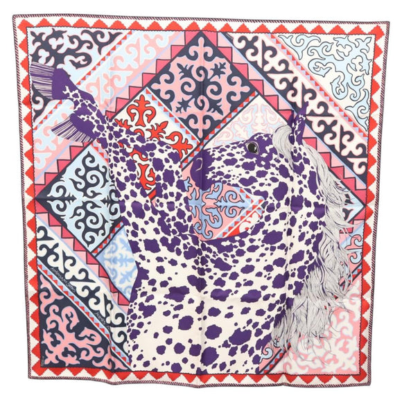 HERMES Carre 90 Scarf ""Appaloosa des Steppes"" Silk Purple Auth am8221