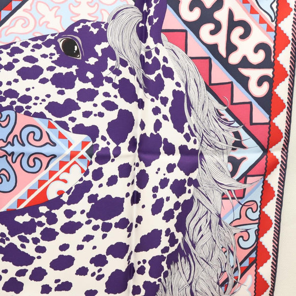 HERMES Carre 90 Scarf ""Appaloosa des Steppes"" Silk Purple Auth am8221