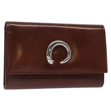 CARTIER Key Case Leather Silver Brown Auth am8224