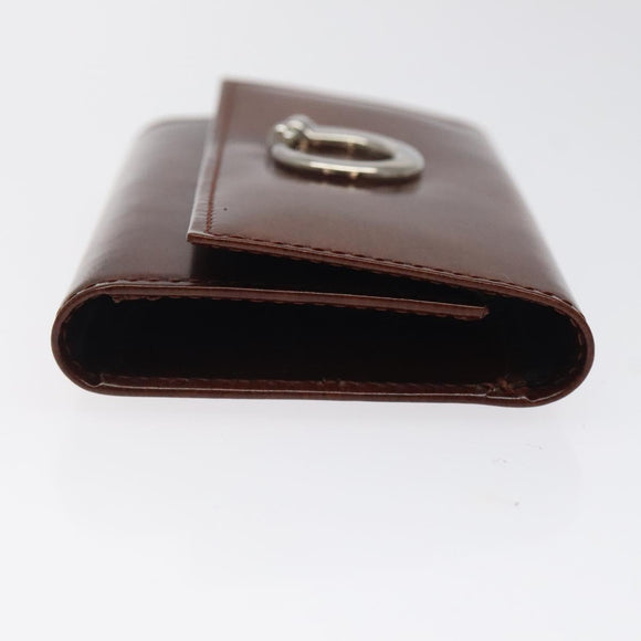CARTIER Key Case Leather Silver Brown Auth am8224