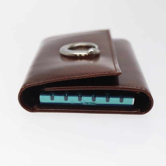 CARTIER Key Case Leather Silver Brown Auth am8224