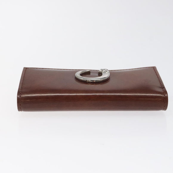 CARTIER Key Case Leather Silver Brown Auth am8224