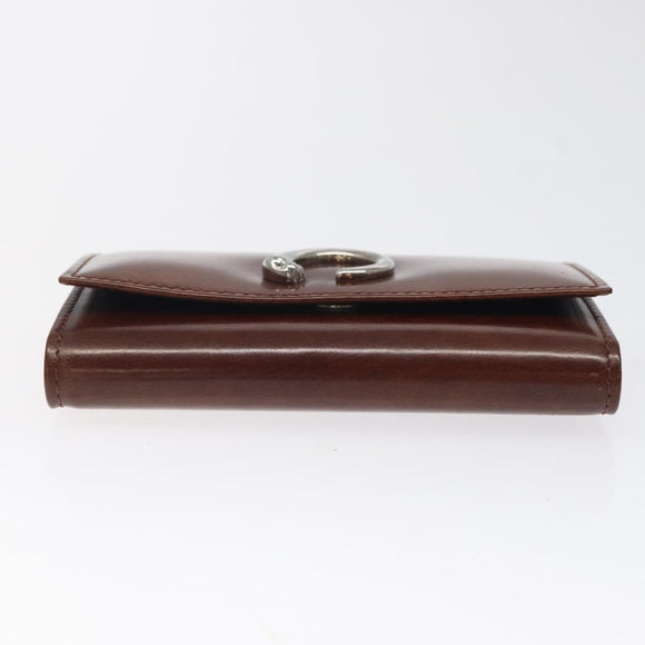CARTIER Key Case Leather Silver Brown Auth am8224
