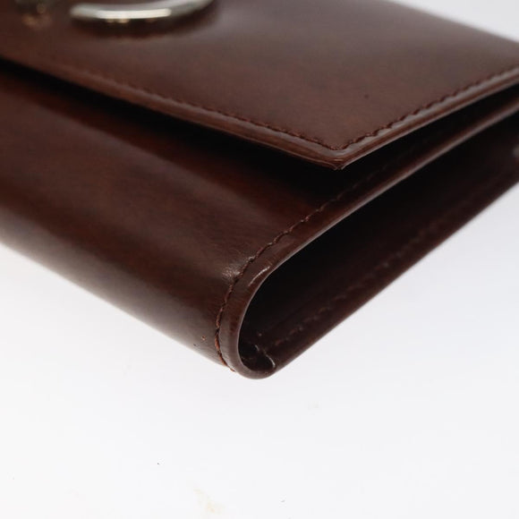 CARTIER Key Case Leather Silver Brown Auth am8224