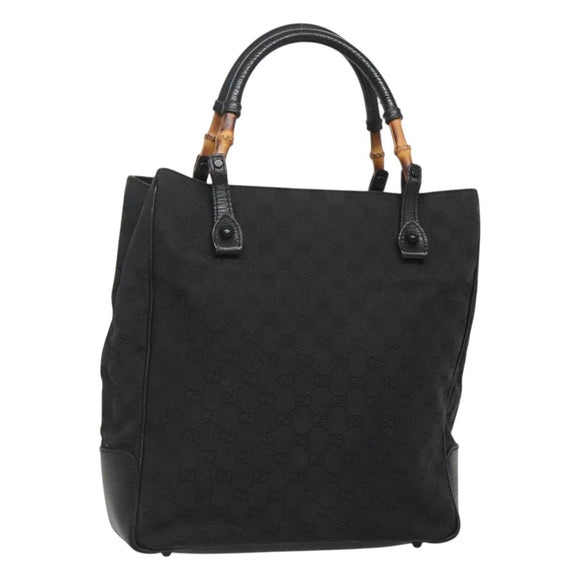 GUCCI GG Canvas Bamboo Tote Bag Black 112530 Auth am8242