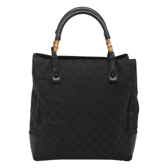 GUCCI GG Canvas Bamboo Tote Bag Black 112530 Auth am8242