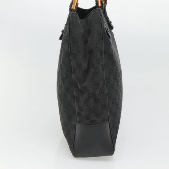 GUCCI GG Canvas Bamboo Tote Bag Black 112530 Auth am8242