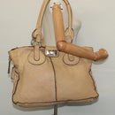 Chloe Paddington Tote Bag Leather Beige Auth am8249-23
