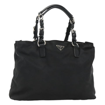 PRADA Tote Bag Nylon Black Silver Auth am8250