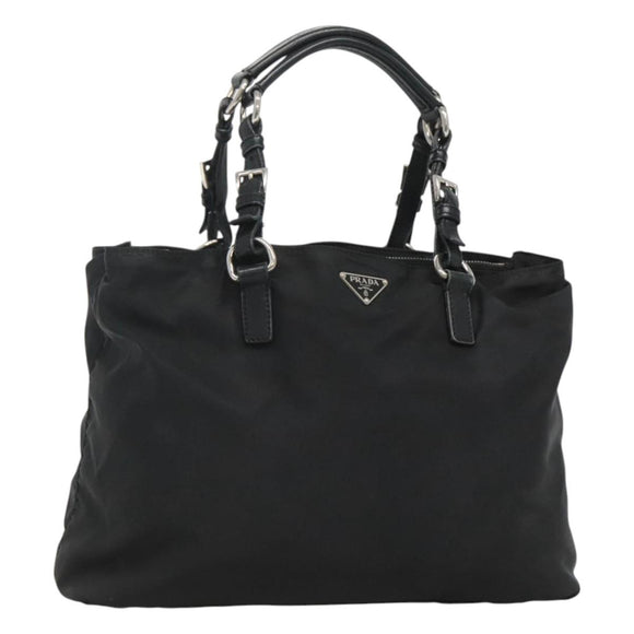 PRADA Tote Bag Nylon Black Silver Auth am8250