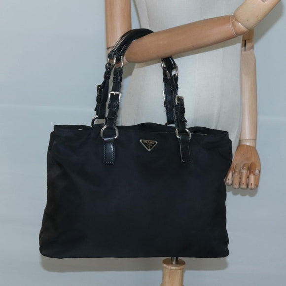 PRADA Tote Bag Nylon Black Silver Auth am8250