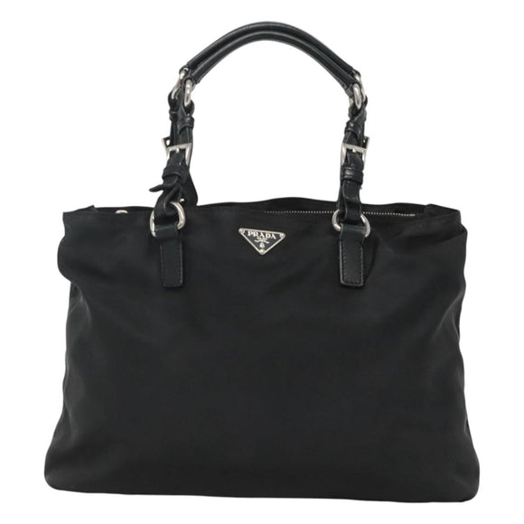 PRADA Tote Bag Nylon Black Silver Auth am8250