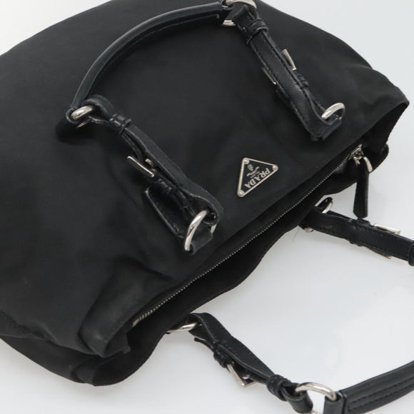 PRADA Tote Bag Nylon Black Silver Auth am8250