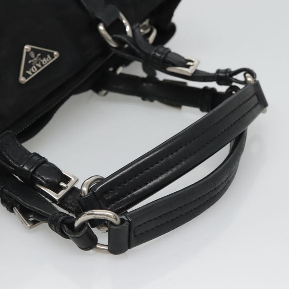 PRADA Tote Bag Nylon Black Silver Auth am8250