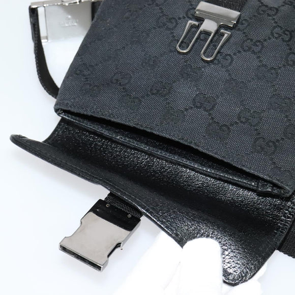 GUCCI GG Canvas Waist bag Black Silver 131236 Auth am8259