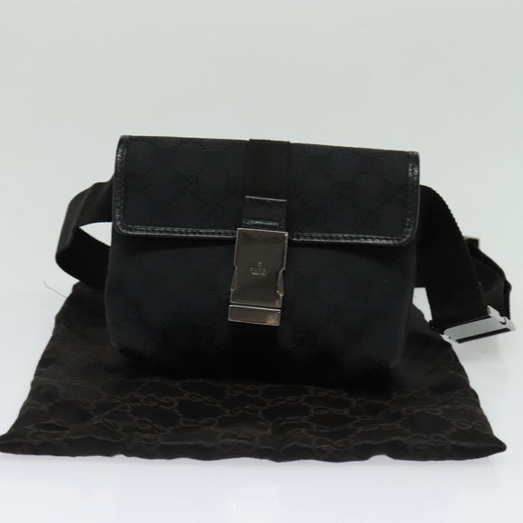 GUCCI GG Canvas Waist bag Black Silver 131236 Auth am8259