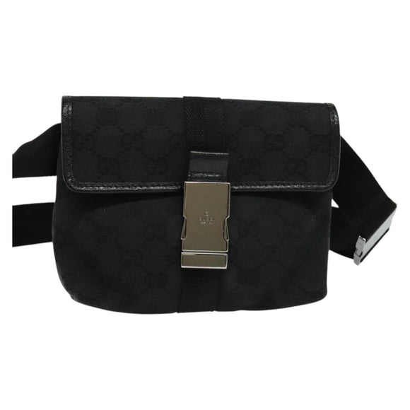GUCCI GG Canvas Waist bag Black Silver 131236 Auth am8259