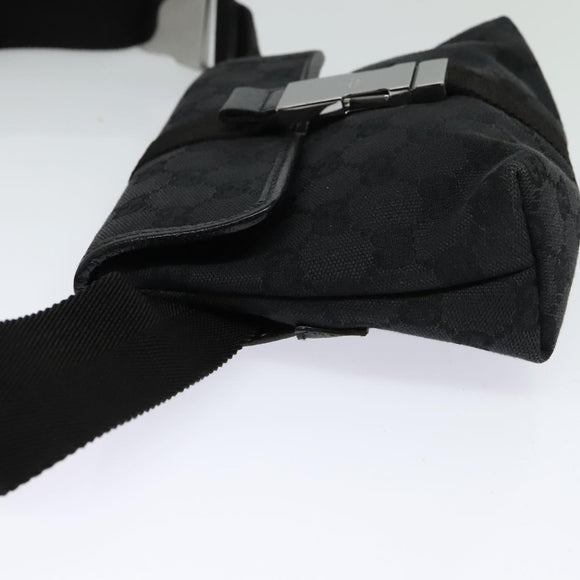 GUCCI GG Canvas Waist bag Black Silver 131236 Auth am8259