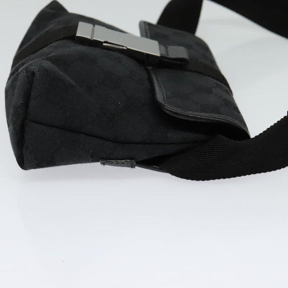 GUCCI GG Canvas Waist bag Black Silver 131236 Auth am8259
