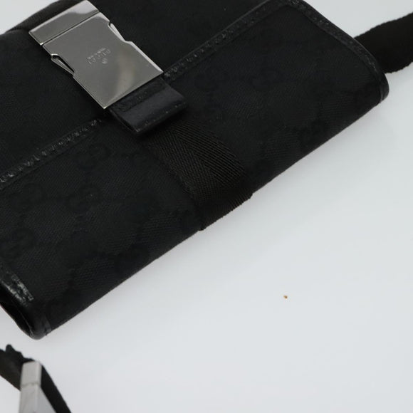 GUCCI GG Canvas Waist bag Black Silver 131236 Auth am8259