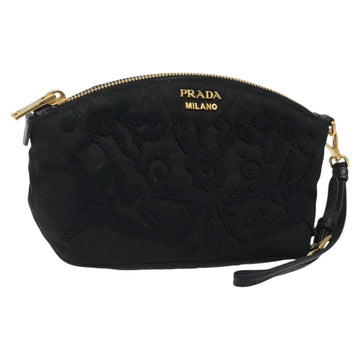 PRADA Pouch Nylon Gold Black Auth am8260
